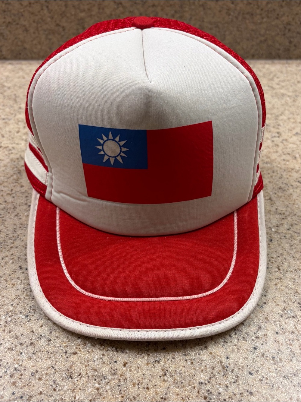 Vtg Taiwan ROC Flag Red and White Foam Trucker Hat SnapBack San Sun 80’s 90’s